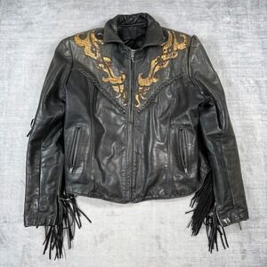 Gypsy Leather Jacket Mens 14 Black Vintage Snakeskin Inlay Western USA Made